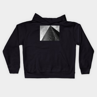 Towering black and white building Kids Hoodie